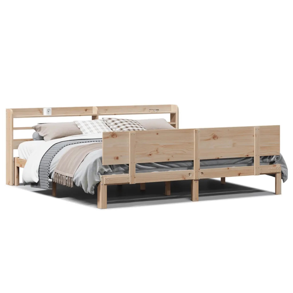 Giroletto con Testiera-Struttura Letto con testiera 200x200 cm in Legno Massello di Pino 587423