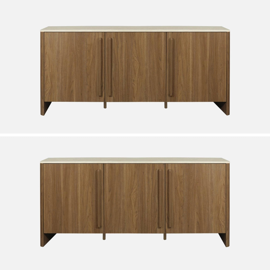 Credenza effetto legno e travertino a 3 ante, 160 cm, noce