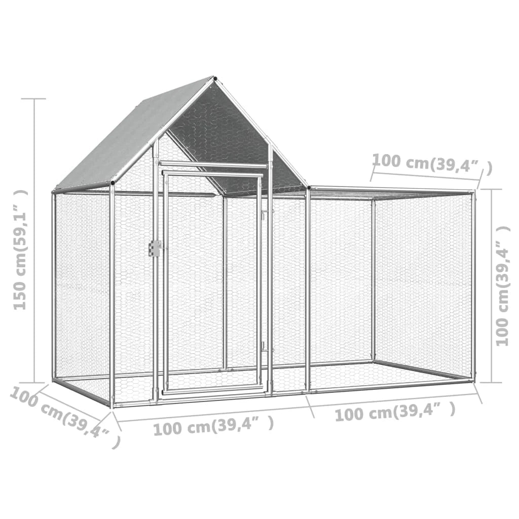Pollaio 2 x 1 x 1,5 m in acciaio zincato con tetto impermeabile 02_0001712