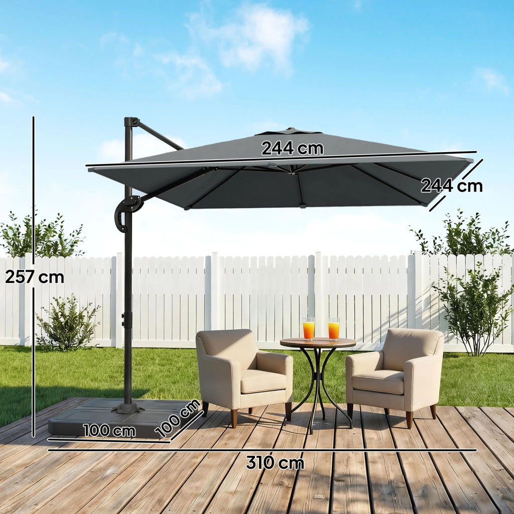 Ombrellone da Giardino a Manovella ¨C zephmum ¨C Grigio Scuro 240x240cm con Base