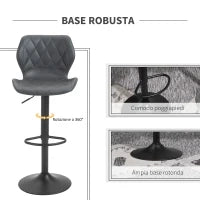 Set di 2 Sgabelli da Bar Alti in Finta Pelle con Altezza Regolabile, Sgabelli Cucina Girevoli con Schienale e Poggiapiedi, 46.5x49.5x92-113cm Grigio