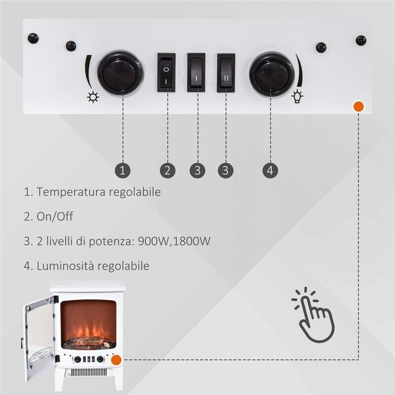 CAMINO ELETTRICO DA TERRA CON EFFETTO FIAMMA  39X26X54.8CM COLORE BIANCO