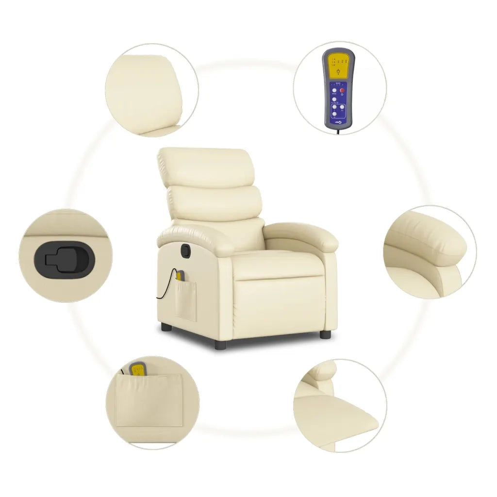 Divano Sedia-Poltrona reclinabile massaggiante in Similpelle Crema 960761