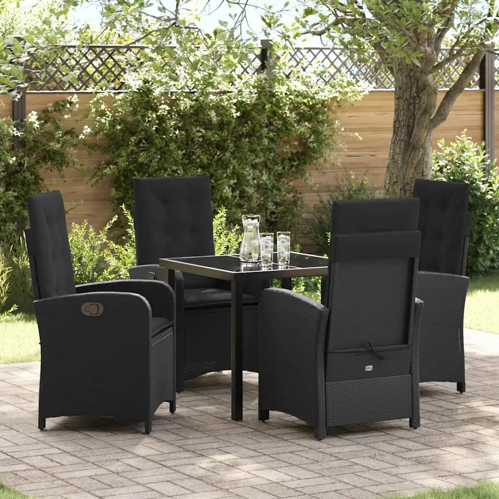 Set da Pranzo per Giardino con cuscino 5 pcs Nero polyrattan 3380261