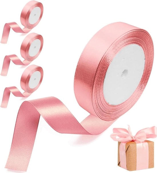 Cadeaulint in roségoud - 4 rotoli di 25 mm x 92 m - Nastro satinato per confezioni di regalo e decorazione