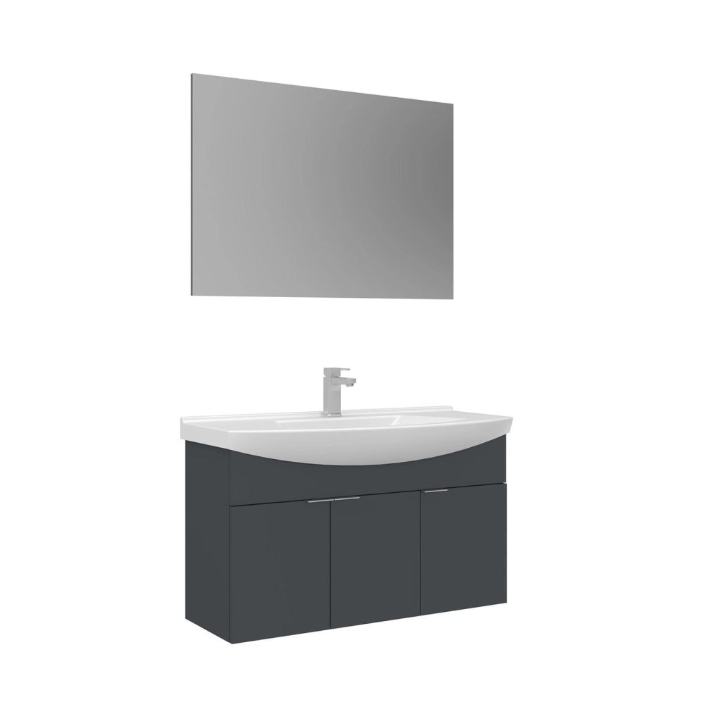 Set mobile lavabo con specchio (2 pezzi) "Purus 100" - 100 x 50 x 58 cm - Antracite opaco