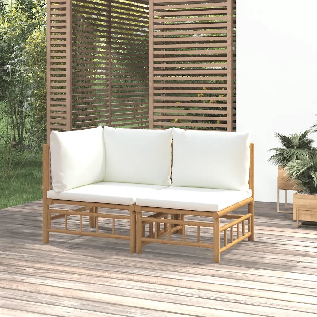 Salotto da Giardino-Set Salotto da Giardino 2pz con Cuscini Bianco Crema in Bamb¨´ 917462