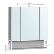 Mobiletto da bagno a 3 ante da parete con specchio multipresa cestino pensile portaphon e lavabo grigio 12_0006465