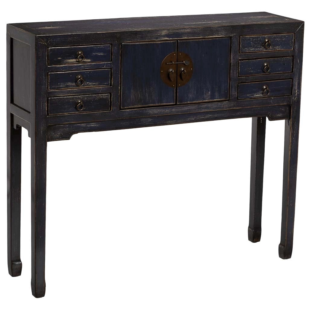 Mobile da ingresso in legno nero invecchiato 100x26x87h cm