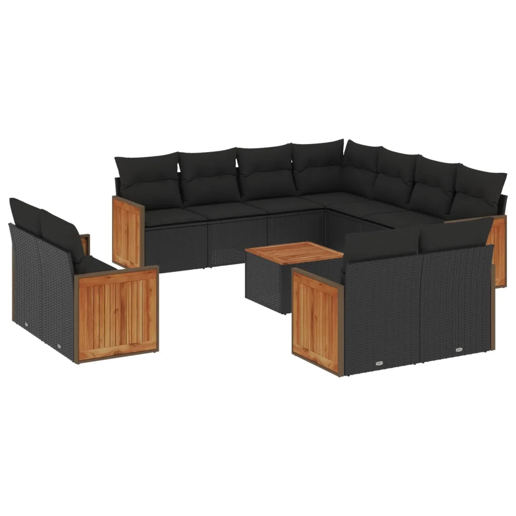 Set Divani da Giardino 12 pz con Cuscini Nero in Polyrattan 3228183
