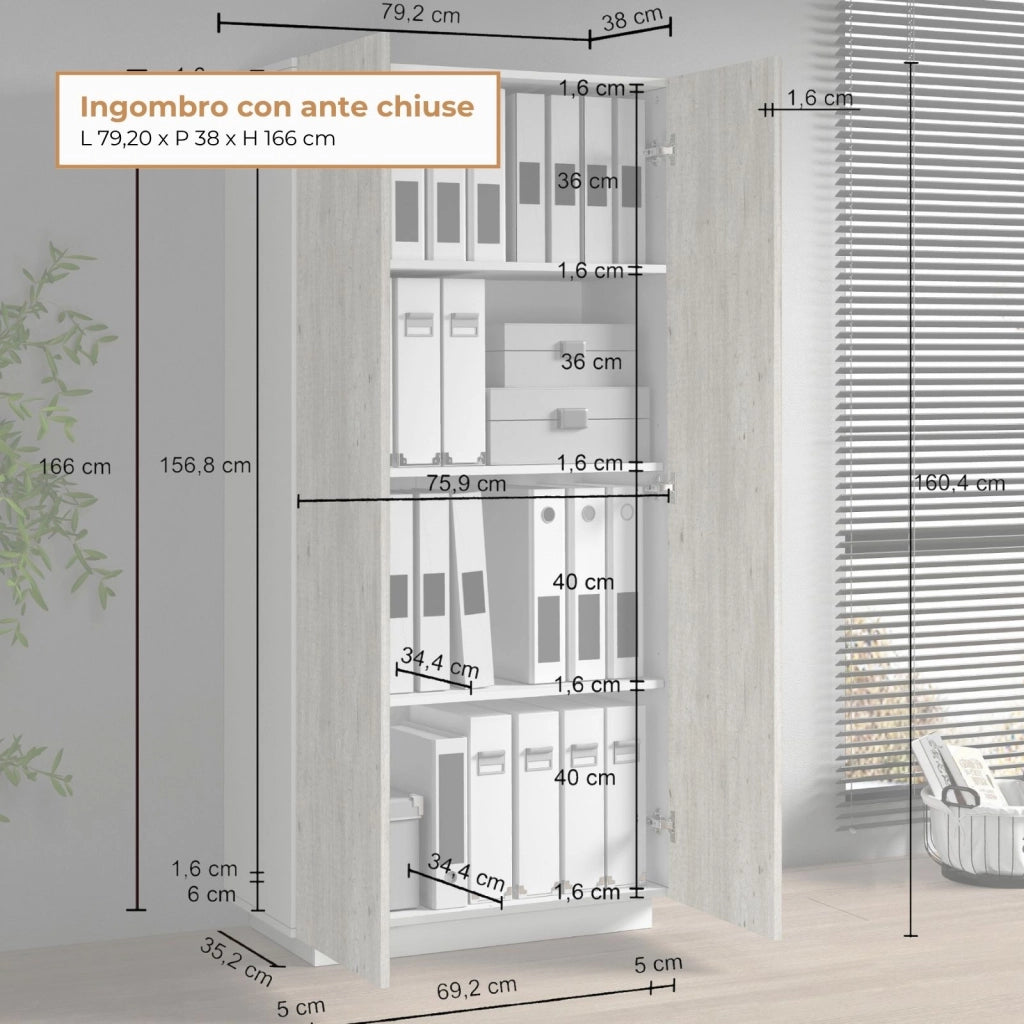 WHOUS Armadio multiuso Easy a 2 ante bianco opaco e cemento 79,20x38x166 cm