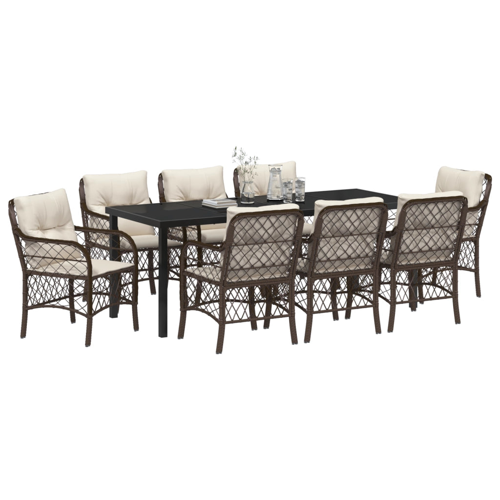 Set di Mobili da Giardino 9 Pezzi con Cuscini Marrone Polyrattan