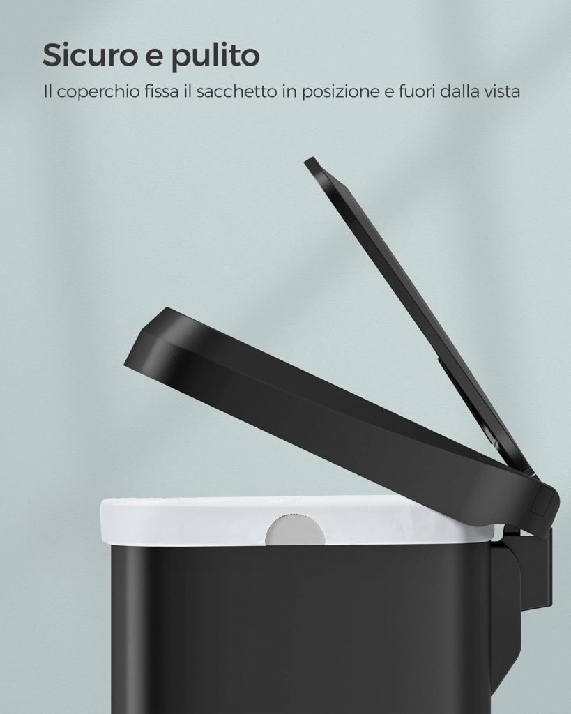 SONGMICS Cestino da Cucina, Pattumiera per Rifiuti da 50 L, Cestino a Pedale in Metallo con Coperchio, Alto e Grande, Nero LTB530B5002