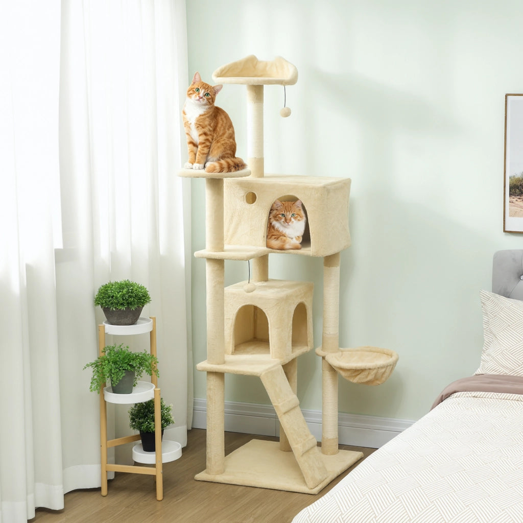 Albero tiragraffi per gatti con piattaforme letto 2 tane amaca scala ¨C zephmum ¨C beige 180 cm