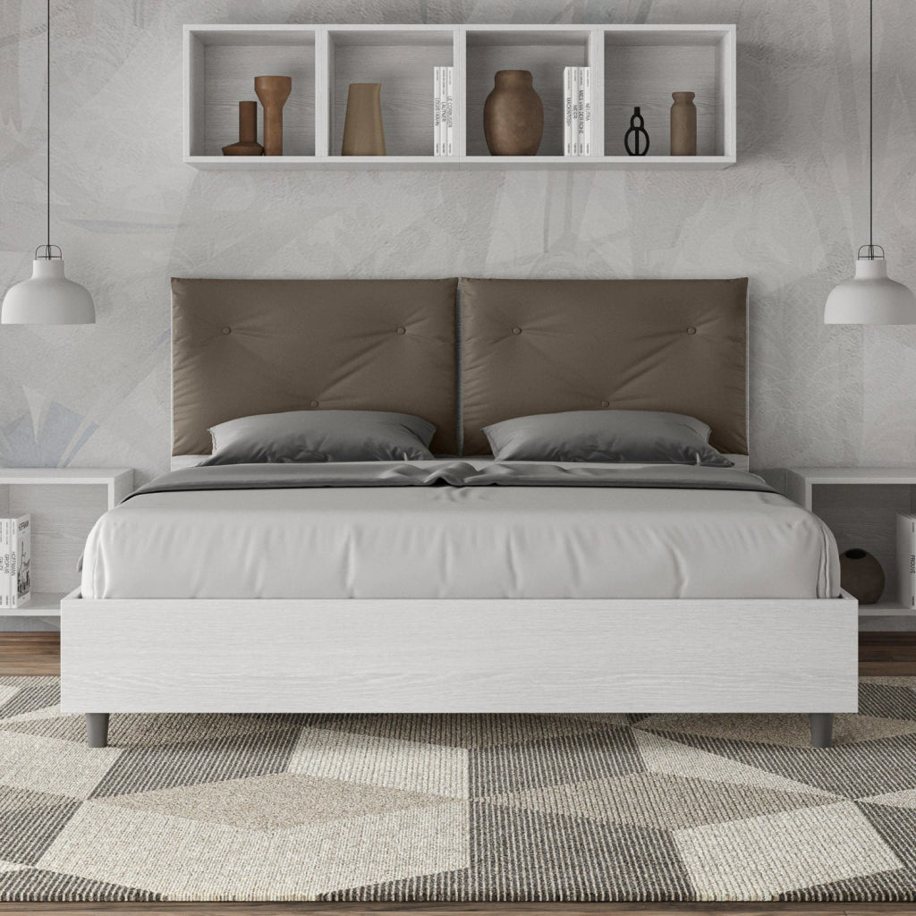 Letto Matrimoniale 160x190 cm con Rete e Contenitore Appia Egos Cappuccino