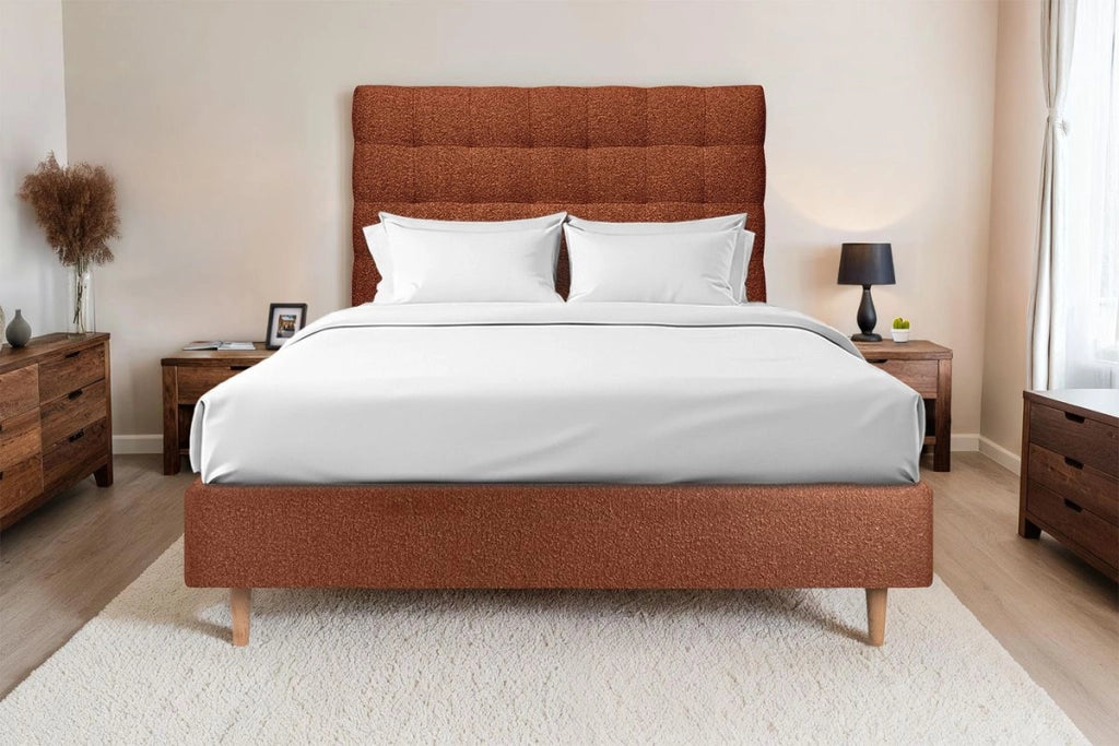 Testiera in tessuto bouclé terracotta imbottita L135 cm