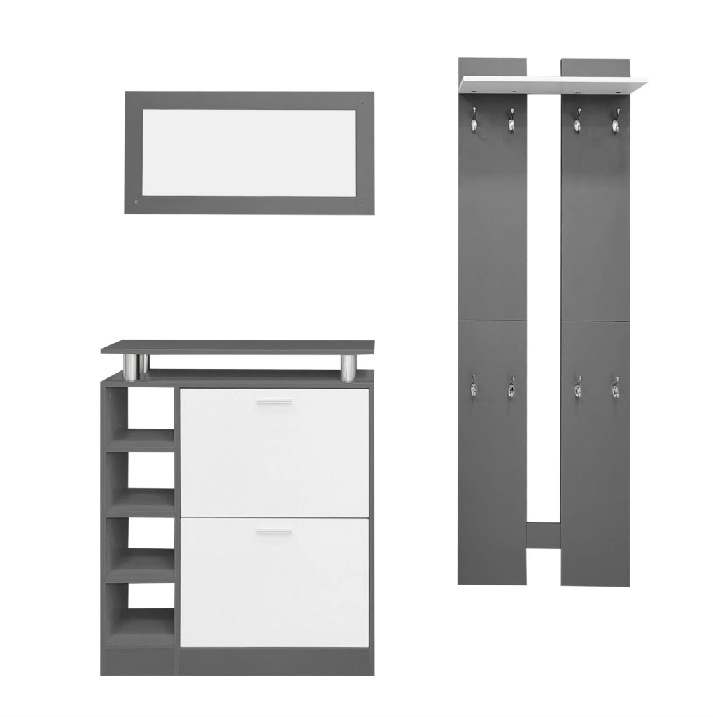 Set ingresso con specchio e scarpiera 80x25x96;5 cm in truciolare grigio