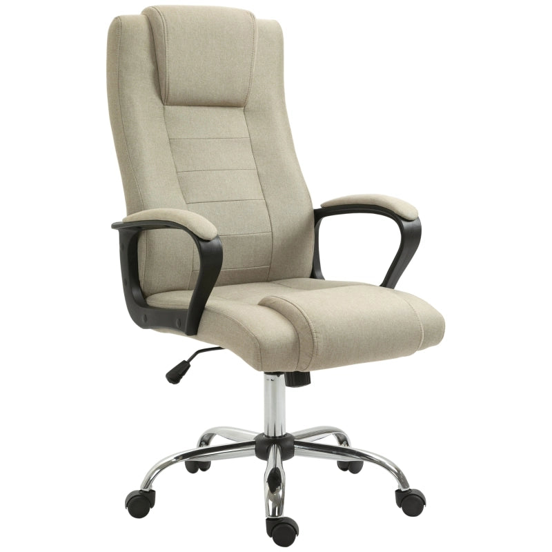 Sedia da ufficio ergonomica in effetto lino con altezza regolabile e funzione dondolo in poliestere beige