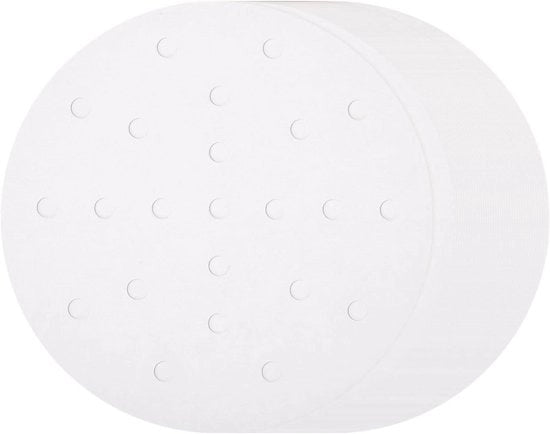 Letti per Airfryer in Bambù 15,24 cm - Antiaderente - Pergamena forato - Carta assorbente - Filtro a vapore - Bianco.