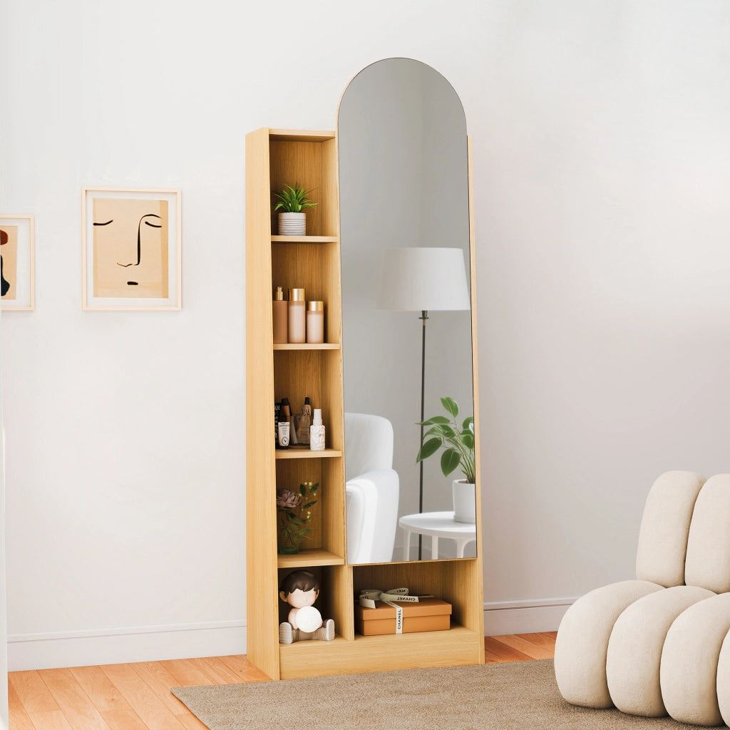 ARMADIO ALTO CON SPECCHIO 165x60x28 cm MDF Naturale