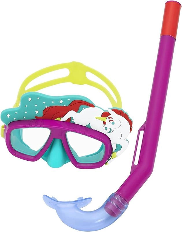 BESTWAY MASCHERA SUBACQUEA CON BOCCAGLIO PER BAMBINI CON ANIMALETTI DAI 3 ANNI + COLORI E FANTASIA ASSORTITA