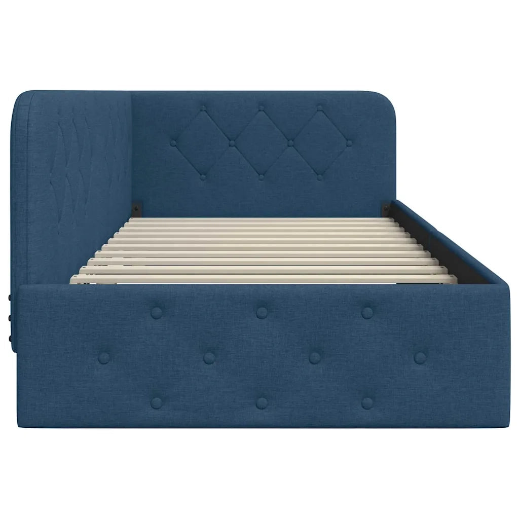 Cornice del letto ad angolo Blu 100 x 200 cm Tessuto