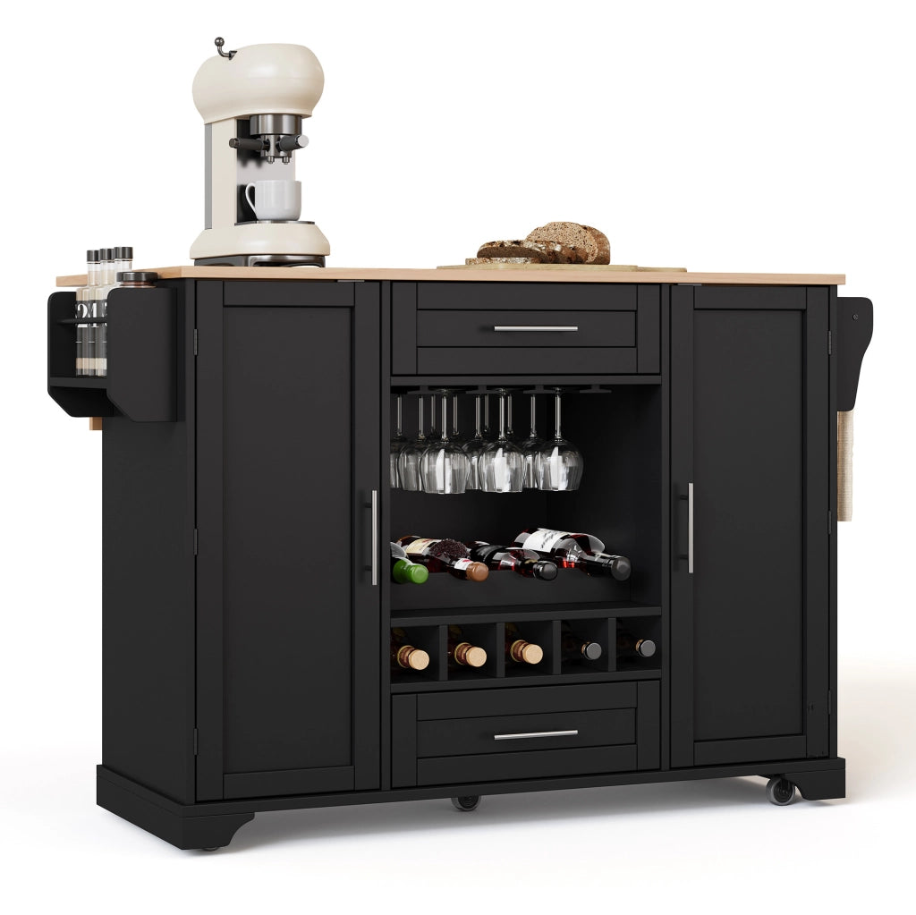 Carrello cucina con piano ribaltabile 138x45(70)x92 cm; nero e naturale; in MDF