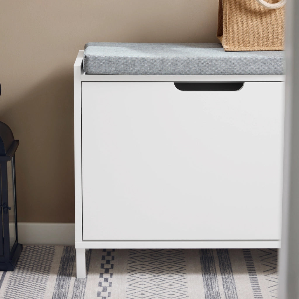 SoBuy Panca Scarpiera da Ingresso - Scarpiera Salvaspazio Slim in Legno, Panca Contenitore con 1 ribalte Scarpiera 2 ripiani, 113kg di Carico, Bianco L60xP24xA52 cm FSR151-K-W