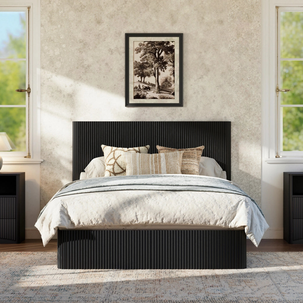 Letto 140x200 cm con contenitore e sistema idraulico; MDF e metallo nero