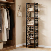 LIBRERIA ANGOLARE A 7 RIPIANI MDF E METALLO NERO/ROVERE RUSTICO