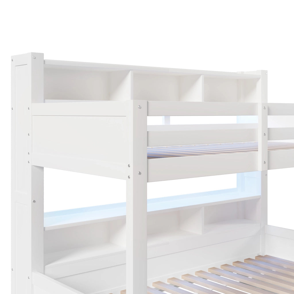 LETTO A CASTELLO 90x200 cm + 140x200 cm in legno bianco con LED