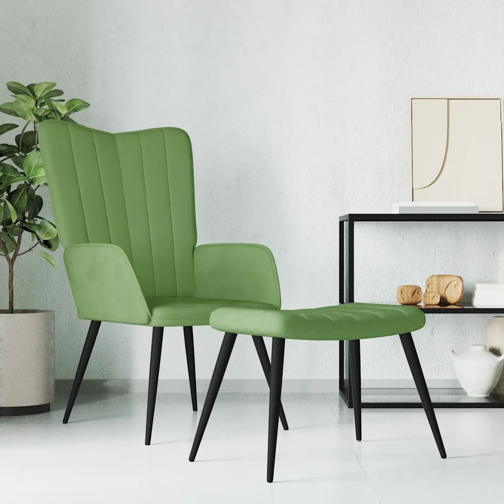 Poltrona Relax | Sedia Relax con Sgabello Verde Chiaro in Velluto