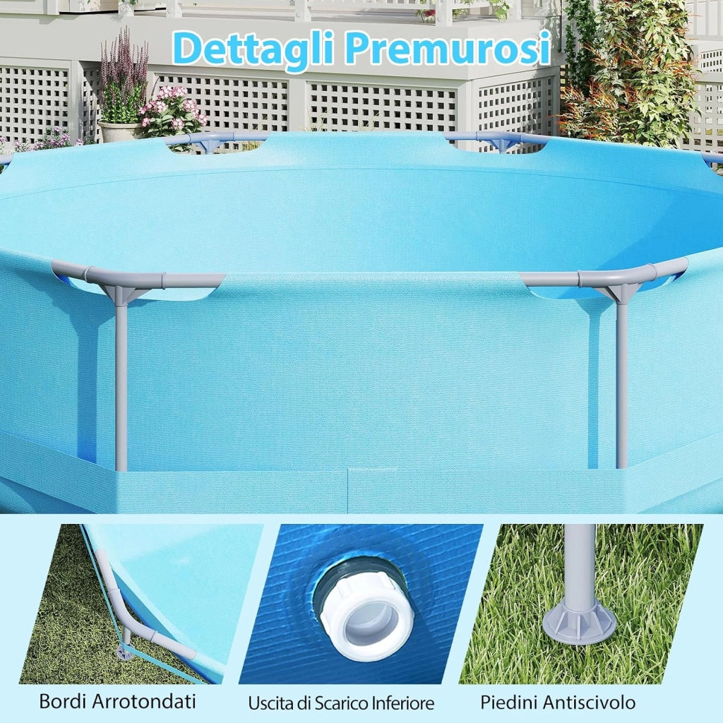 Piscina Fuori Terra 300 x 300 x 76 cm, Piscina Rotonda da Esterno con Struttura Metallica e Pompa Filtro, Capacità 4383 L, da Giardino per Adulti (3 m x 76 cm)