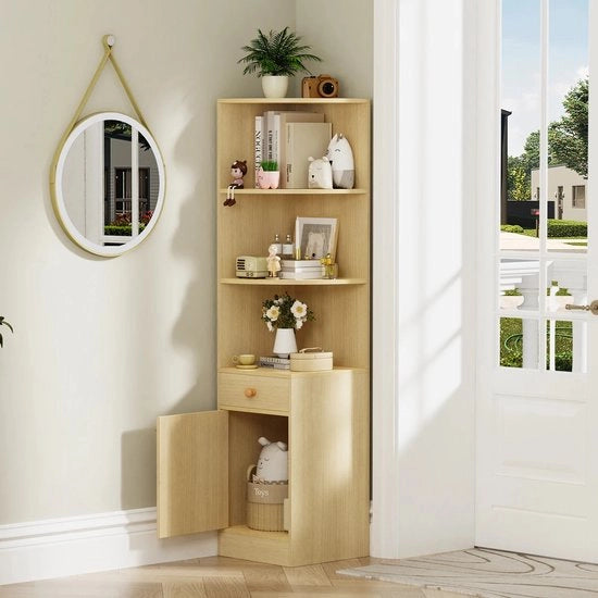 Hoekplank 3 in 1, 3 livelli di archiviazione con porte, 161 cm, per soggiorno, camera da letto, cucina, piccole aree