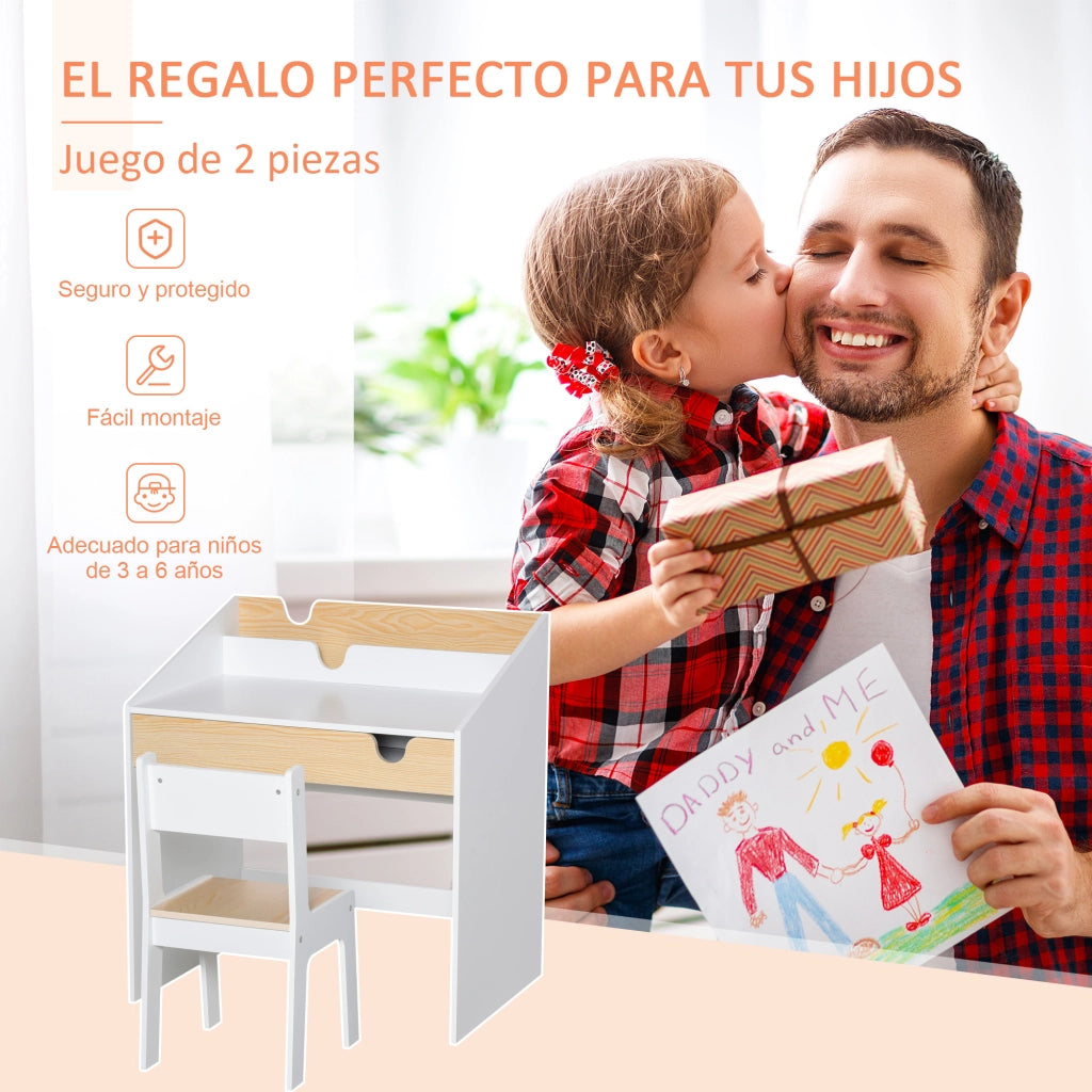 Scrivania per Bambini con Cassetto e Ripiano ¨C zephmum ¨C 70x50x75 cm Bianco e Naturale