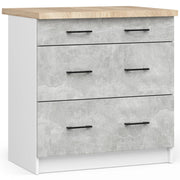 Mobile cucina modulare con piano di lavoro AKORD OLIWIA Bianco 80 cm 3 cassetti inserto frontale Cemento 80x46x85 cm