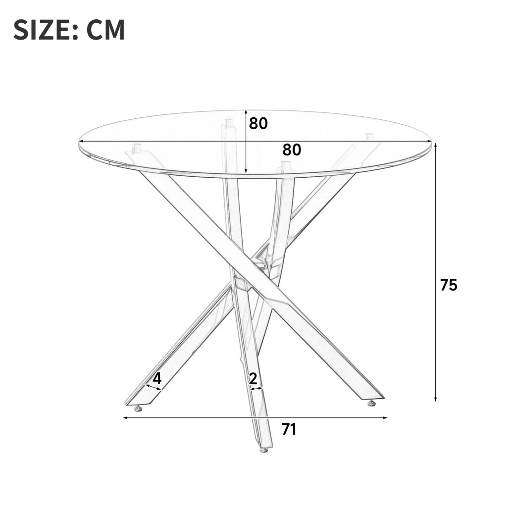 Tavolo da pranzo rotondo in vetro temperato con gambe incrociate cromate oro per soggiorno cucina 80 × 80 × 75 cm