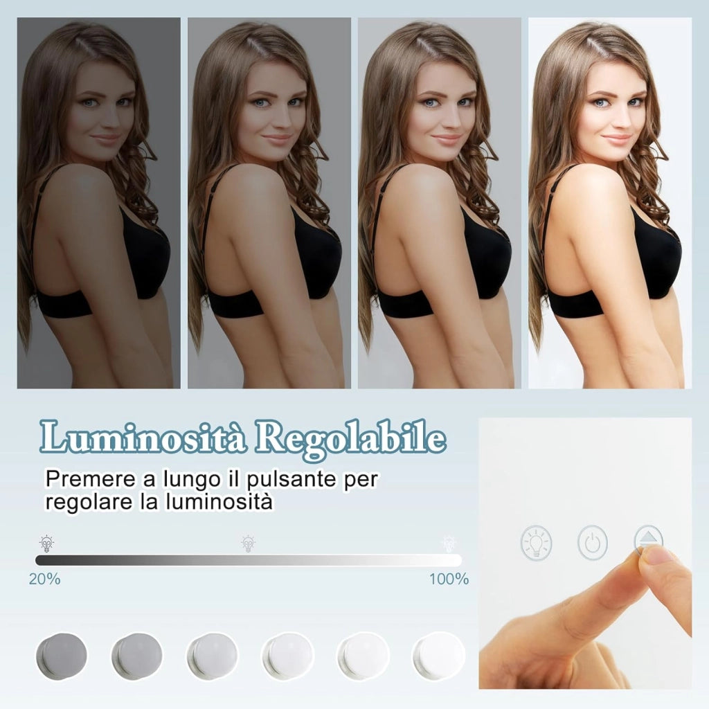 Specchio LED da Tavolo o da Parete, Specchio Rettangolare con 3 Colori, Controllo Touch Intelligente, Specchio da Trucco per Bagno Spogliatoio, 50x40 cm