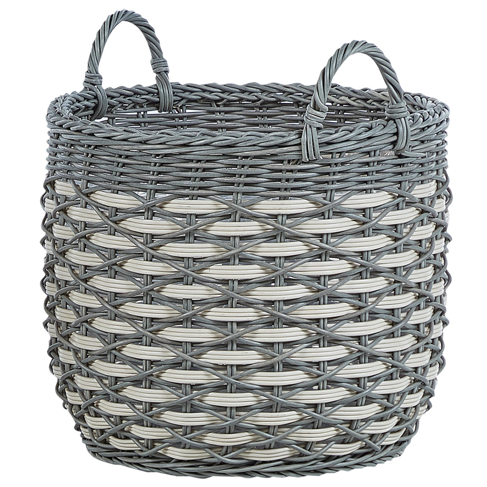 Set di 3 cesti per piante da esterno fioriere rivestite in rattan sintetico grigio e bianco