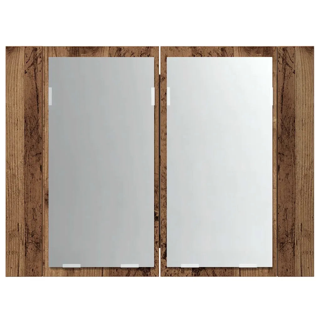 Mobile Specchio LED-Mobiletto a specchio Legno Antico 60x12x45 cm Legno Multistrato