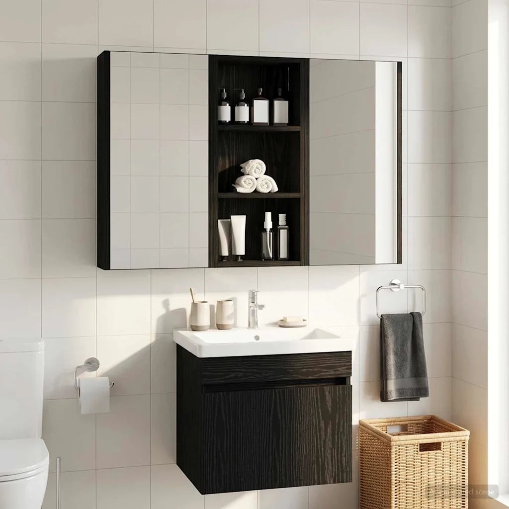 Armadio da bagno a muro Rovere Nero 30 x 14 x 70 cm