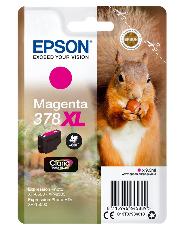 Epson Squirrel Singlepack Magenta 378XL Claria Photo HD Ink