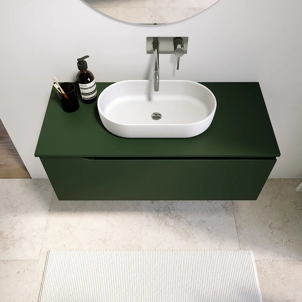 Mobile bagno sospeso 100 cm un cassetto verde foresta opaco con top | Ardenne