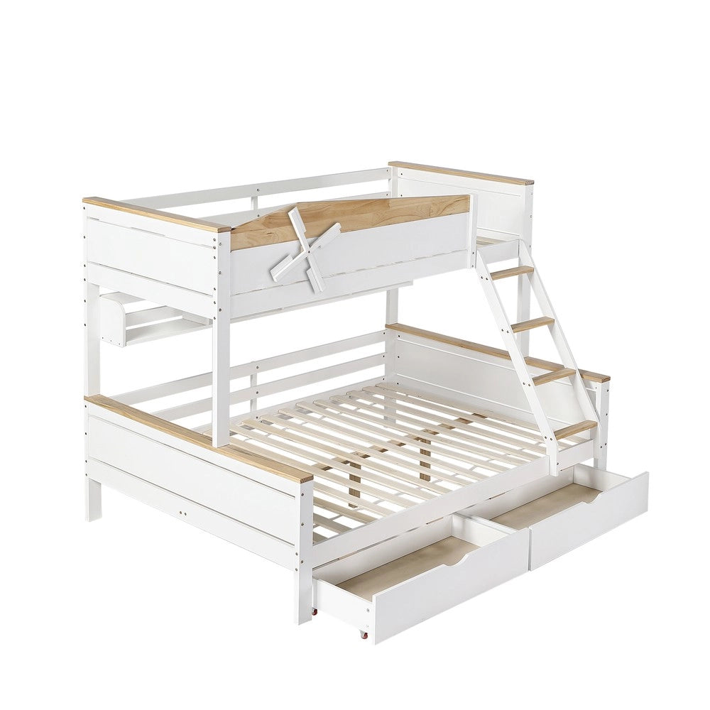 Letto a Castello con Cassetti e Ripiani ¨C MINIMAL ¨C Pino, Bianco/Naturale, 90x200 & 140x200