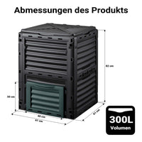 Compostiera da 300 litri 61 x 61 x 82 cm, compostiera da giardino in plastica per rifiuti organici, con coperchio e sportello inferiore per lo svuotamento