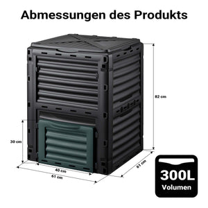 Compostiera da 300 litri 61 x 61 x 82 cm, compostiera da giardino in plastica per rifiuti organici, con coperchio e sportello inferiore per lo svuotamento