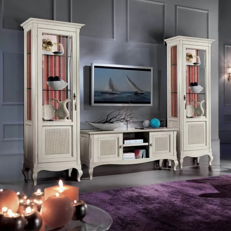 Parete attrezzata legno bianco shabby paglia di vienna - Mobili 2G