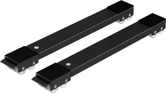 Set di 2 ruote di trasporto mobili - sottoscala per lavatrice, frigorifero, asciugatrice, congelatore fino a 300 kg, con 24 ruote, freno, (lunghezza regolabile: 45-70cm) - nero