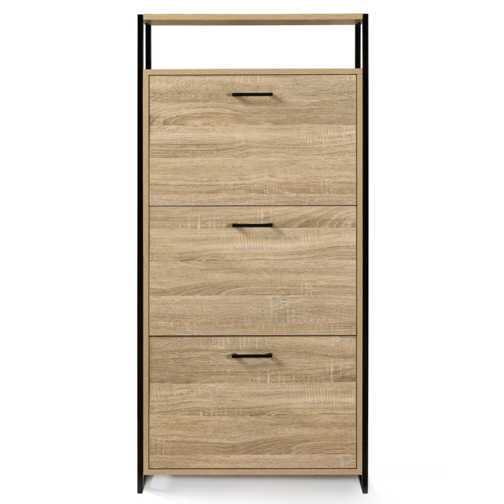 IDMarket - Scarpiera LUIS a 3 ante con ripiano superiore dal design industriale