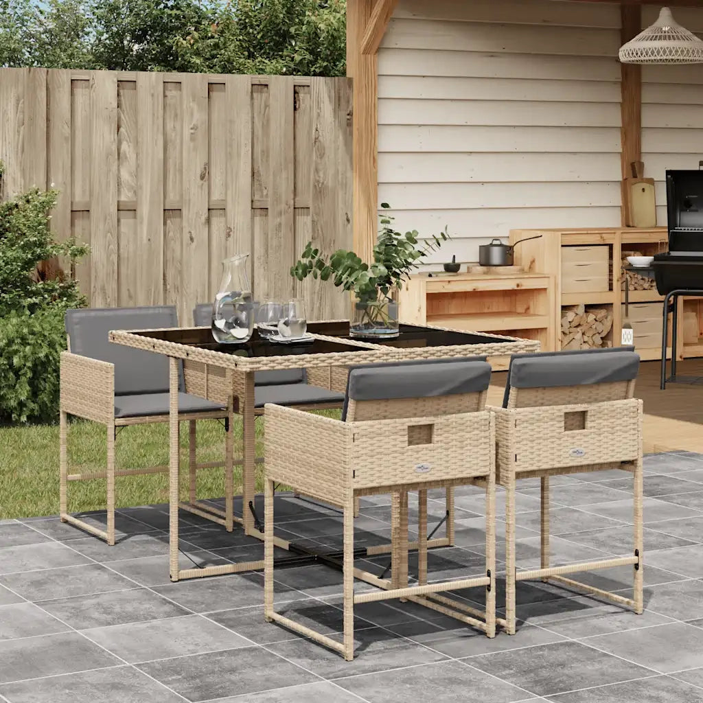 Set Pranzo da Giardino 5 pz con Cuscini Beige Misto Polyrattan 3211260